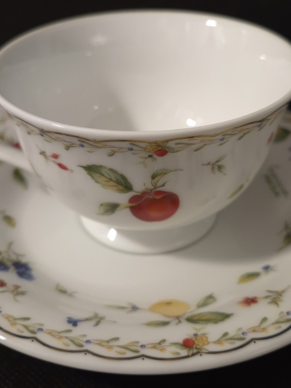 Vtg 1999 Greenwich Polo Club Fruit Pattern Teacup and Saucer made In Japan
